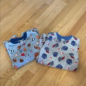 2 pairs- 2T/24mo Carter's Gray and Blue Sports theme footed Pajamas